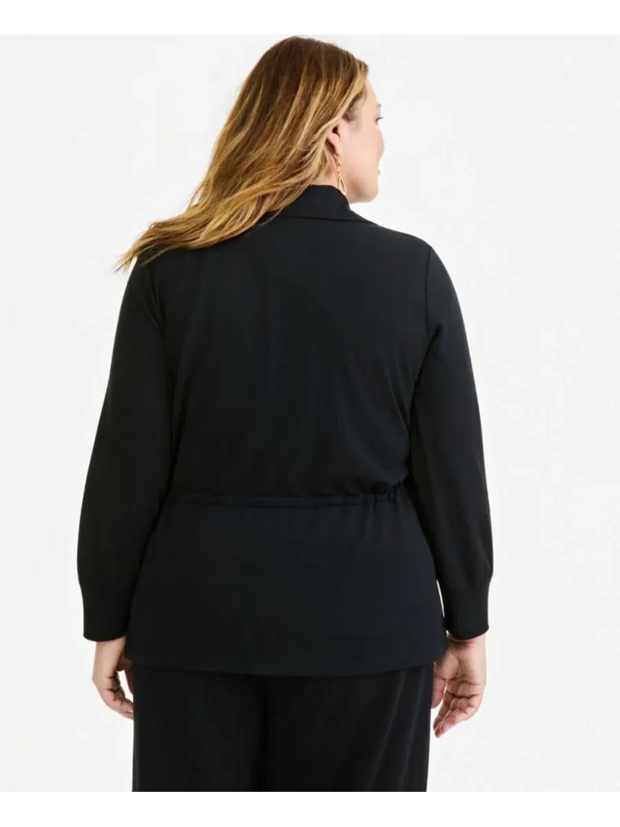 Жакет-куртка из французского футера с молнией и утяжкой на талии, модель Plus Size LuxLounge French — изображение 3 из 4