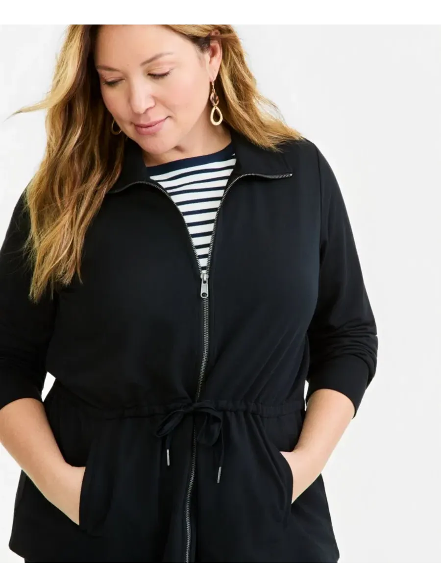 Жакет-куртка из французского футера с молнией и утяжкой на талии, модель Plus Size LuxLounge French — изображение 4 из 4