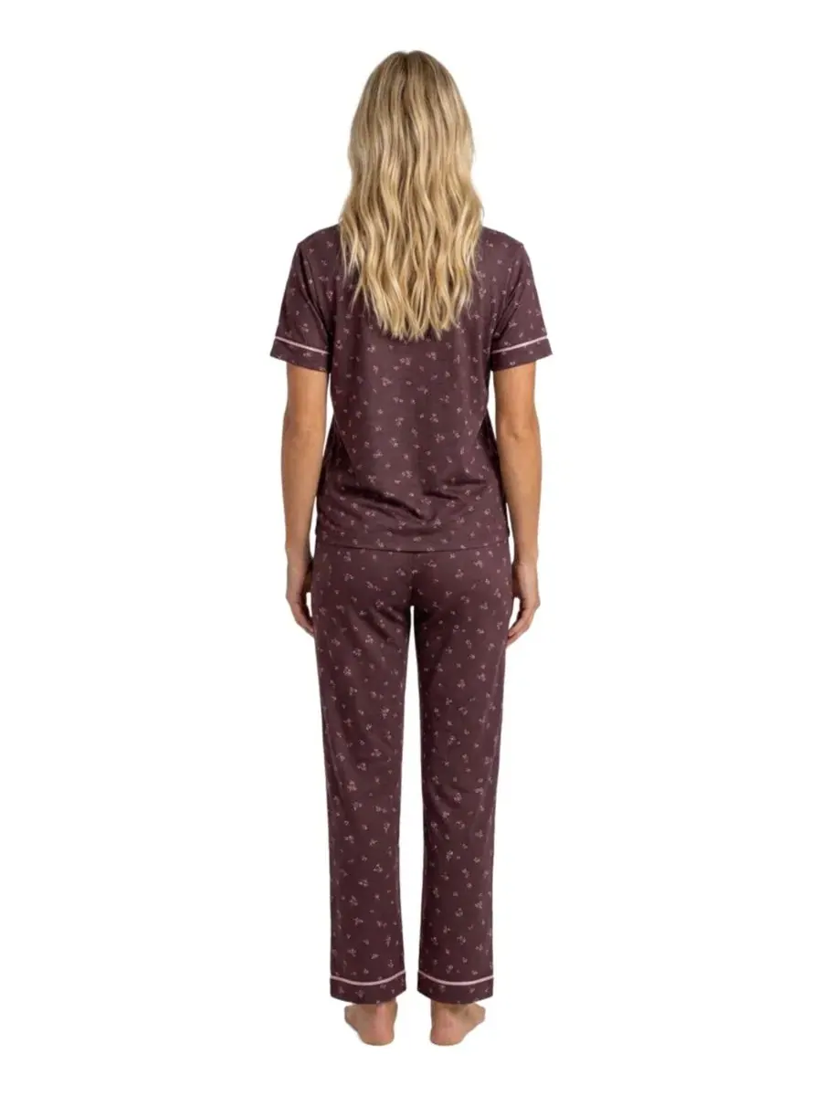 Комплект пижамы с атласной окантовкой, модель Roudelain, Delicate Ditsy/ Dark Fig — изображение 3 из 3