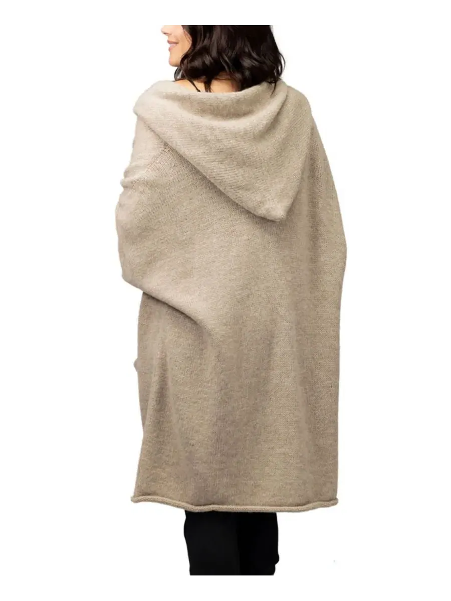 Кардиган Regina Alpaca Long с капюшоном и колокольчиковыми рукавами Simply Natural — изображение 3 из 3, бежевый