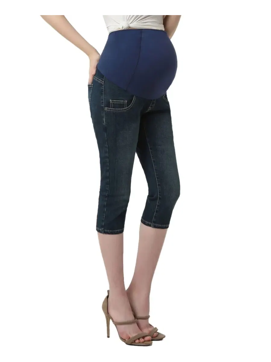 Джинсовые капри для беременных Courtney Stretch Denim Kimi + Kai — изображение 2 из 3, насыщенный индиго
