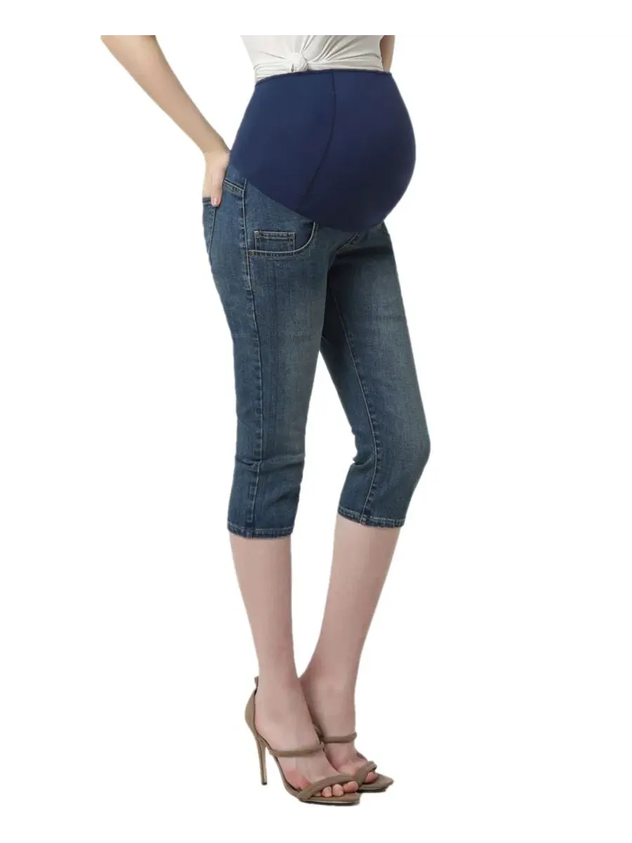 Джинсовые капри для беременных Courtney Stretch Denim Kimi + Kai — изображение 2 из 3, индиго