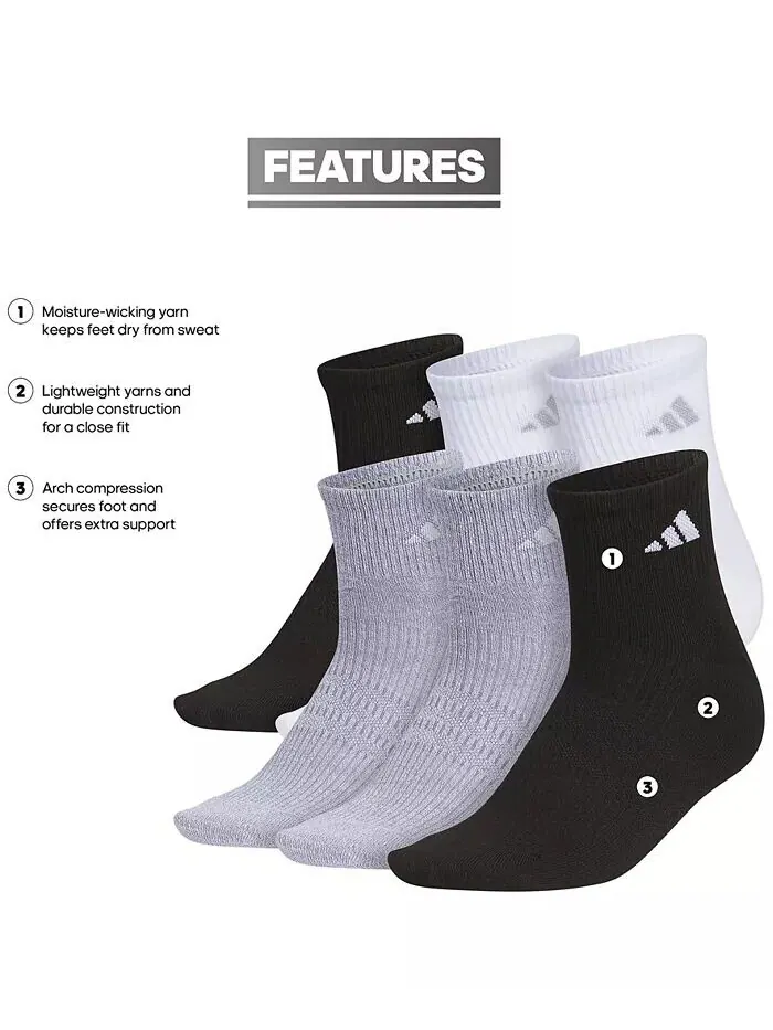 Женские носки Superlite 3.0 Quarter, 6 пар adidas — изображение 6 из 6, черный/белый