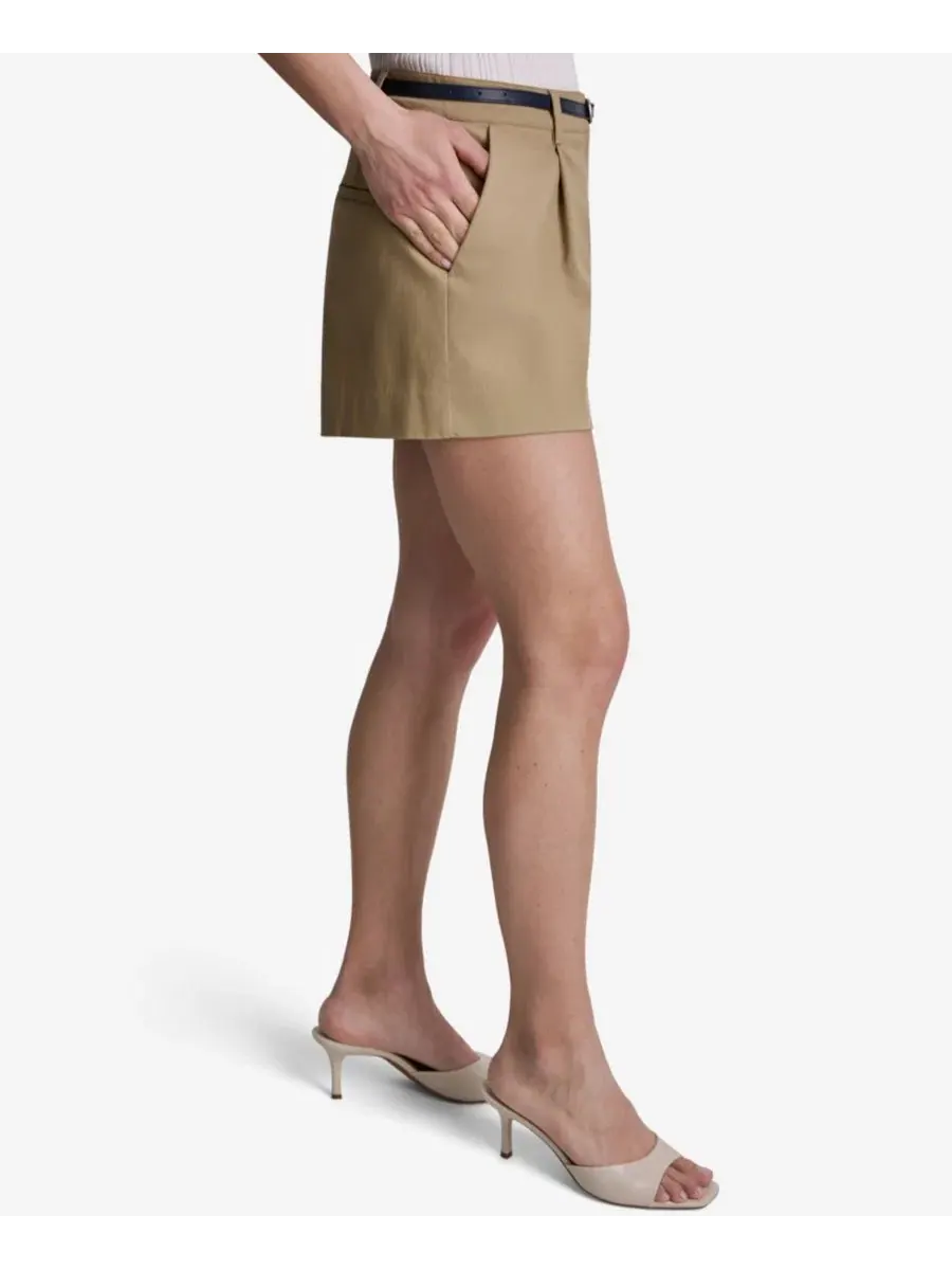 Шорты женские с высокой посадкой, с поясом и защипами BCBG — изображение 3 из 6, коричневый