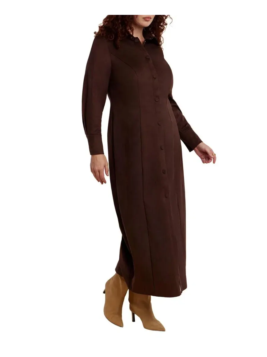 Платье-рубашка макси из искусственной замши с воротником, модель Suede Shirt Dress ELOQUII