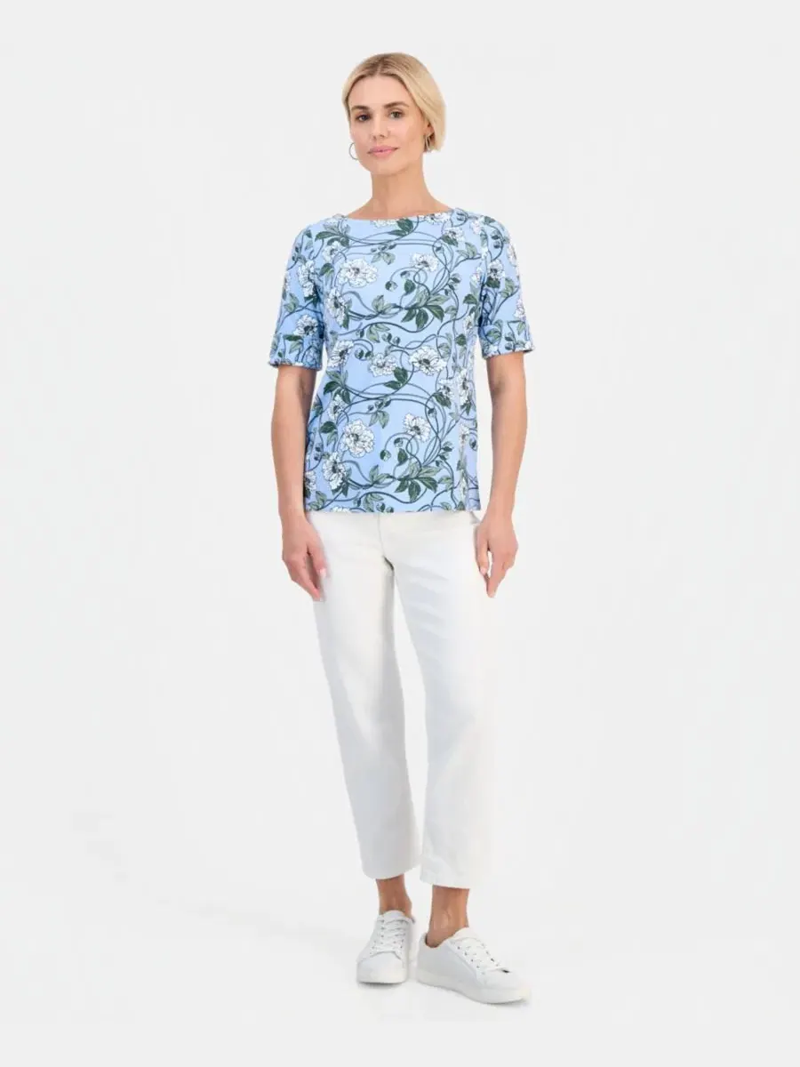 Блузка с лодочным вырезом и рукавом до локтя, с цветочным принтом Style & Co, Pretty Peri — изображение 3 из 4