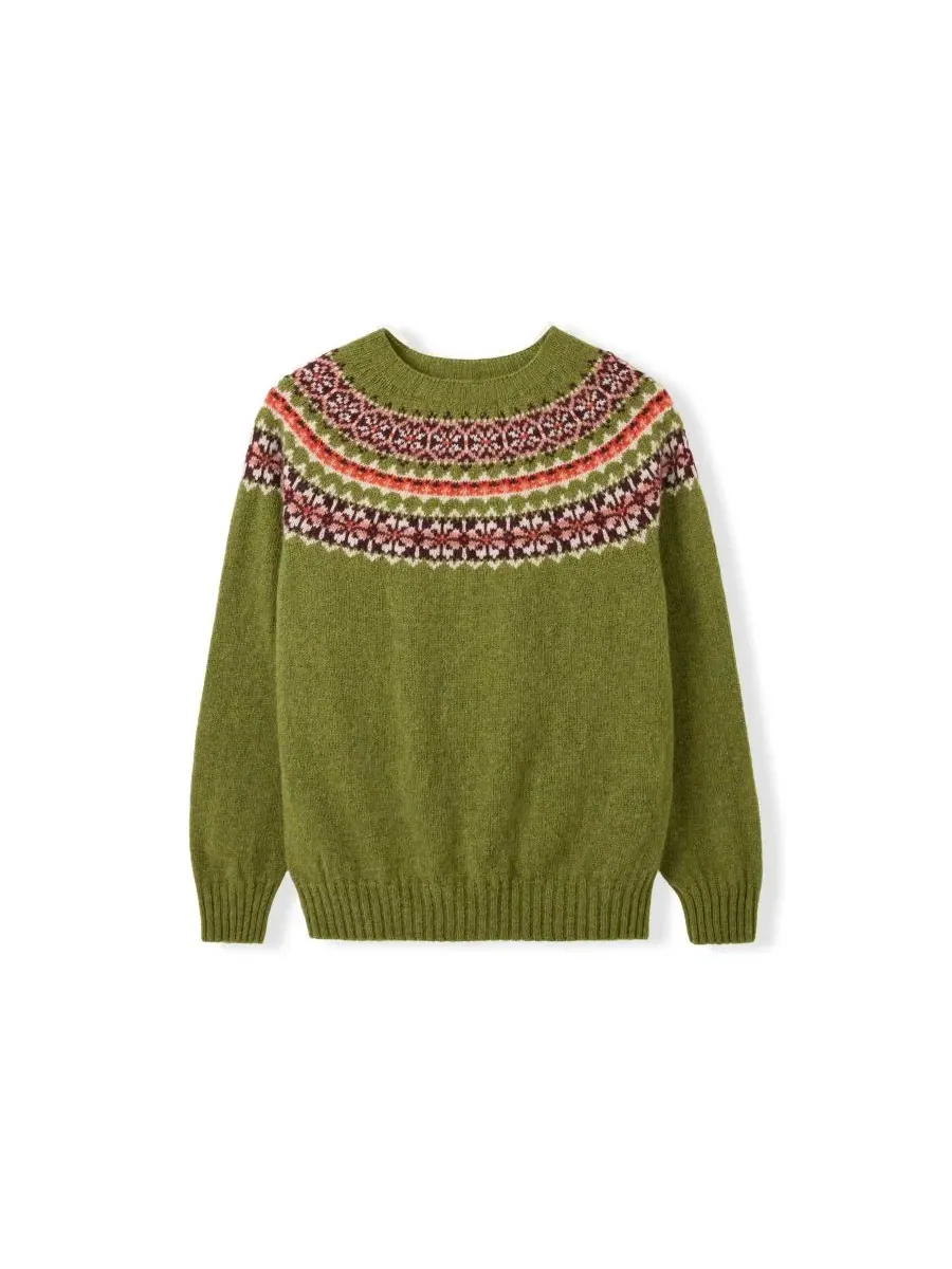 Свитер женский с узором Fair Isle, с длинным рукавом Celtic & Co. — изображение 3 из 3, зеленый
