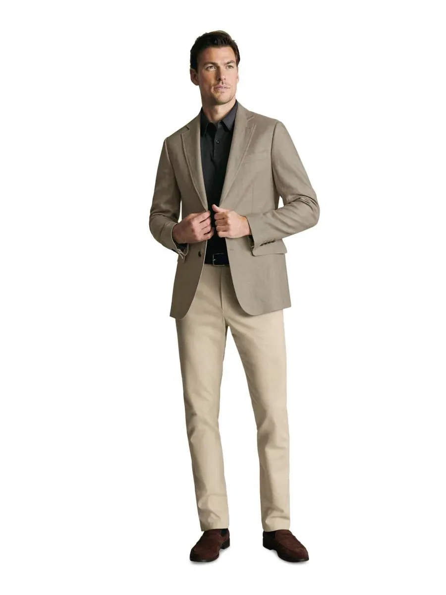 Мужской пиджак slim fit с лацканами Charles Tyrwhitt — изображение 2 из 5, известняк