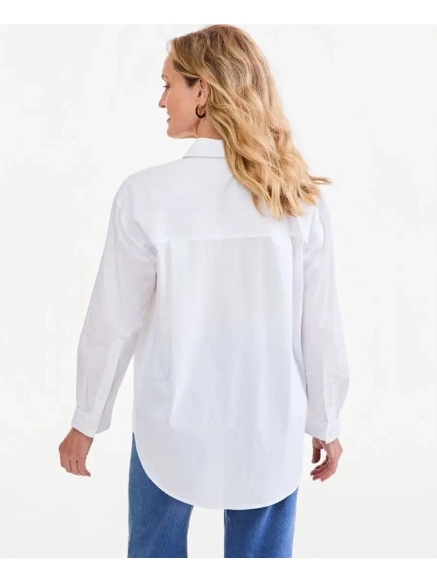 Женская рубашка с длинным рукавом, модель Roll-Tab Button-Front Style & Co — изображение 2 из 3, яркий белый