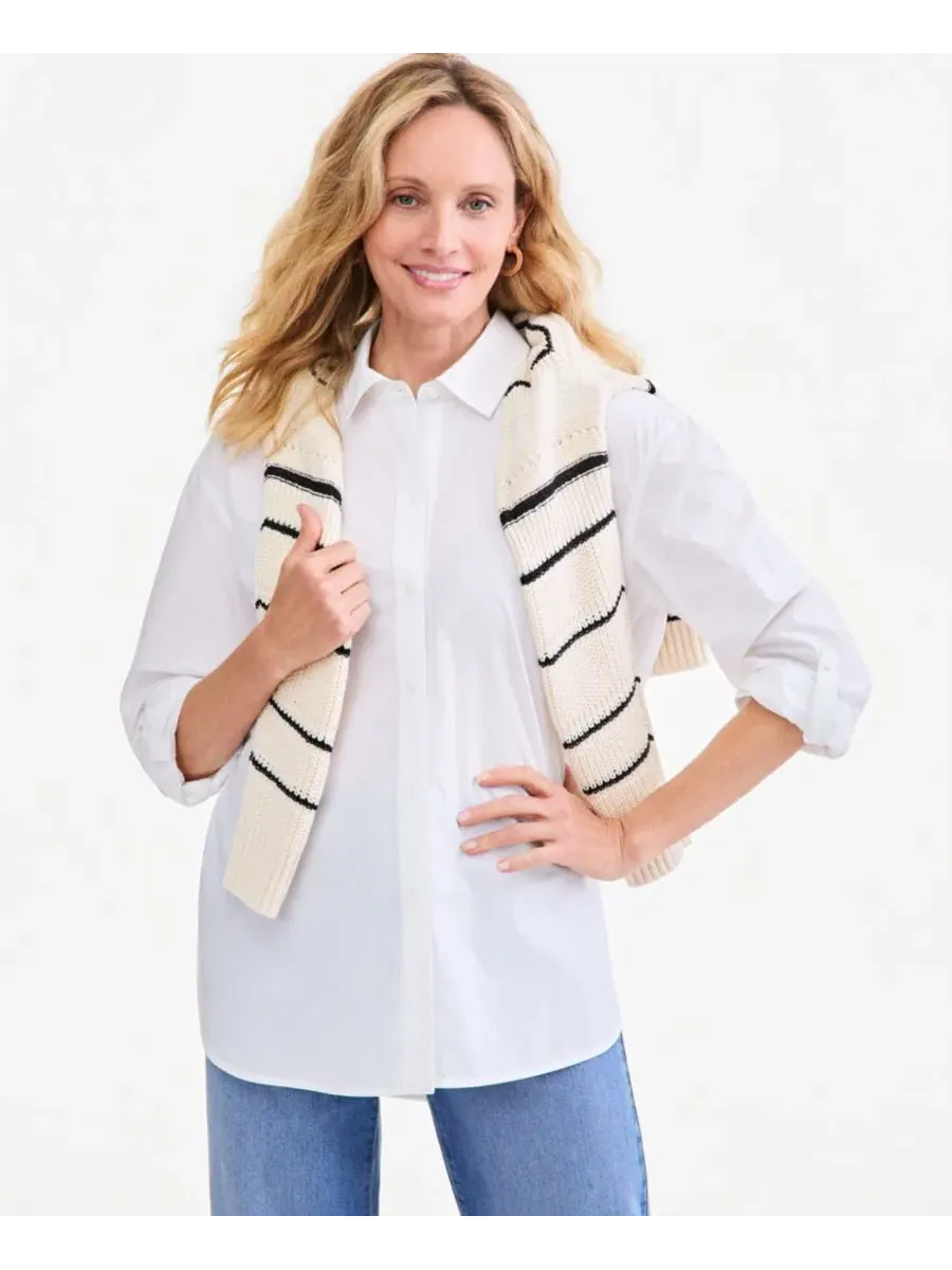 Женская рубашка с длинным рукавом, модель Roll-Tab Button-Front Style & Co — изображение 3 из 3, яркий белый