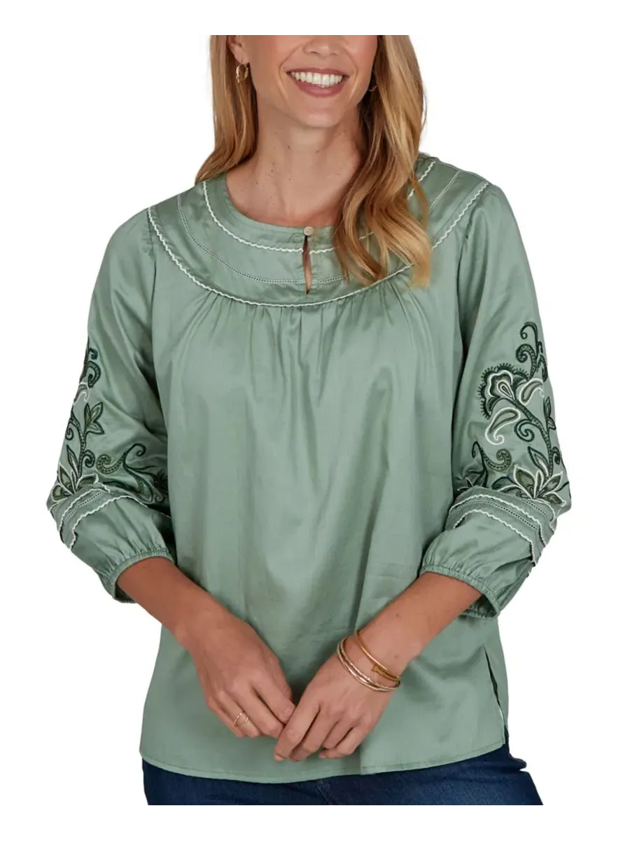 Блуза с вышивкой и рукавом 3/4 из вуали Petite Embroidered 3/4-Sleeve Voile Blouse Ruby Rd., Jasper