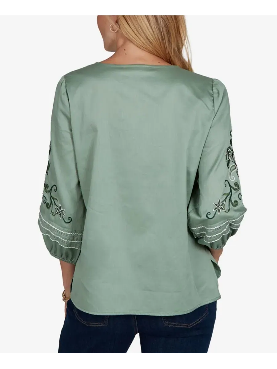 Блуза с вышивкой и рукавом 3/4 из вуали Petite Embroidered 3/4-Sleeve Voile Blouse Ruby Rd., Jasper — изображение 5 из 5