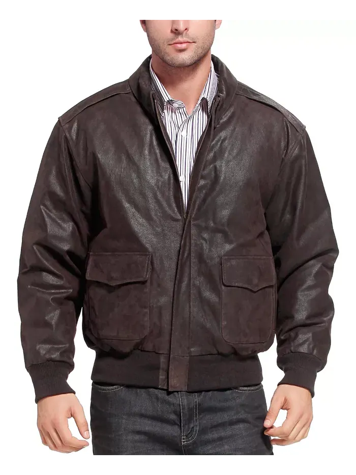 Мужская кожаная летная куртка-бомбер A-2 с эффектом потертости Landing Leathers — изображение 1 из 4, коричневый