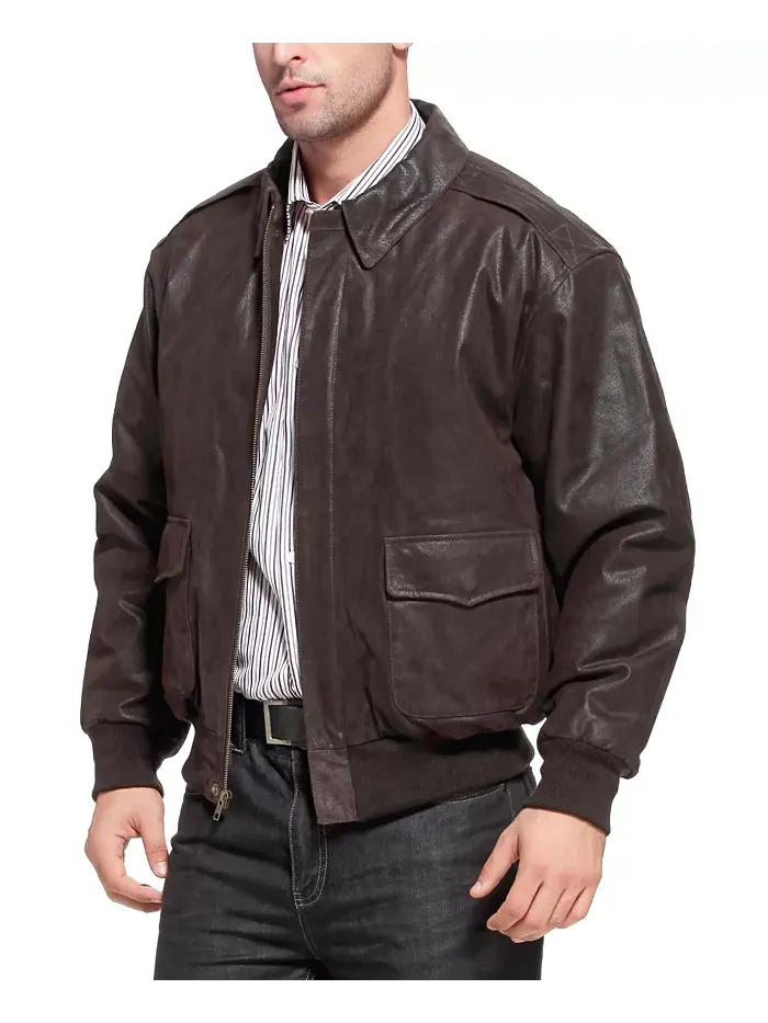 Мужская кожаная летная куртка-бомбер A-2 с эффектом потертости Landing Leathers — изображение 3 из 4, коричневый