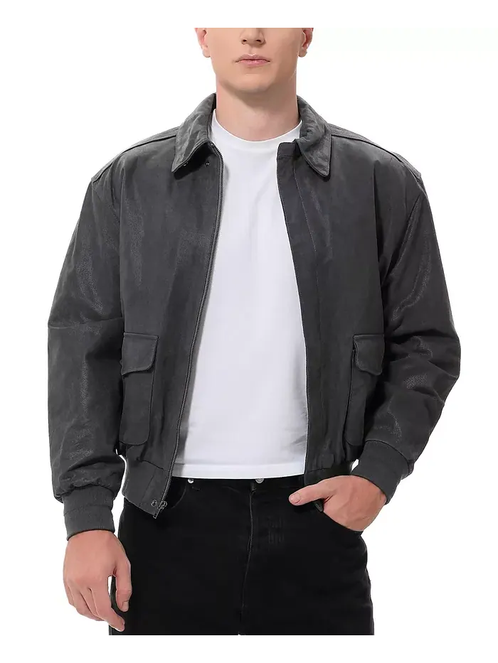 Мужская кожаная летная куртка-бомбер A-2 с эффектом потертости Landing Leathers