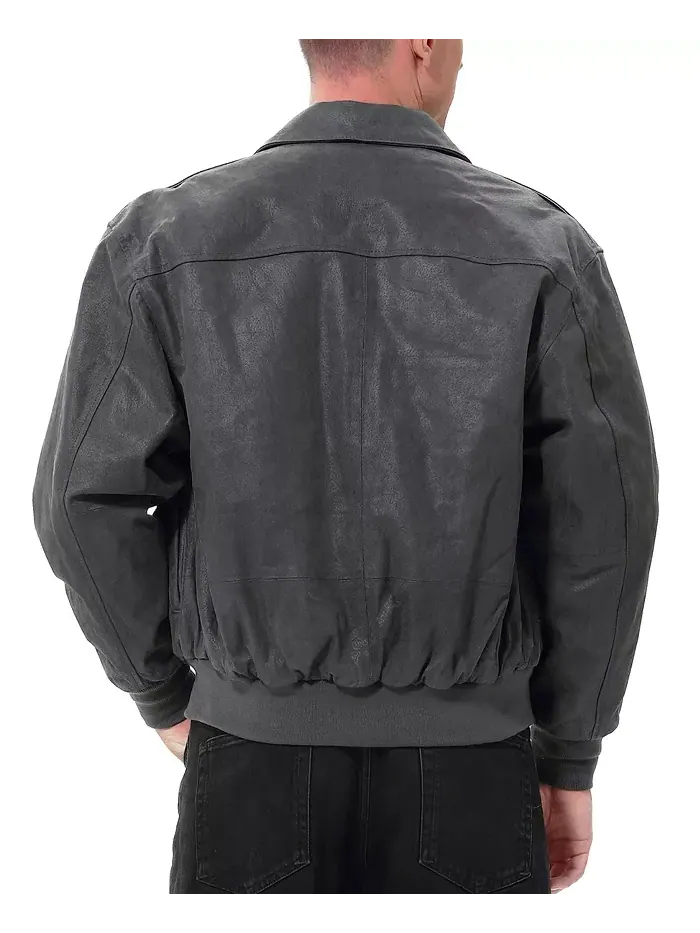Мужская кожаная летная куртка-бомбер A-2 с эффектом потертости Landing Leathers — изображение 2 из 4, серый