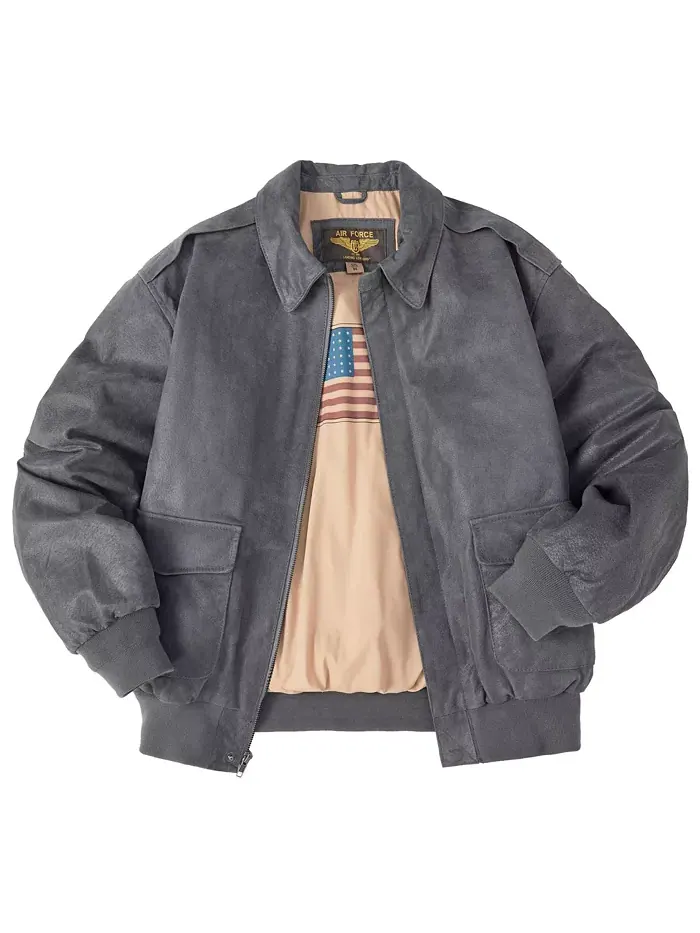 Мужская кожаная летная куртка-бомбер A-2 с эффектом потертости Landing Leathers — изображение 4 из 4, серый
