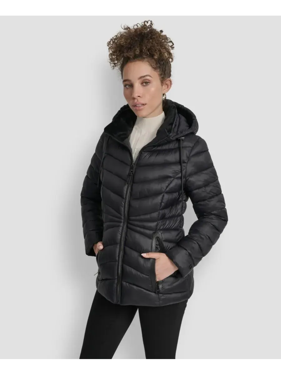 Женское пальто со стоячим воротником и застежкой-молнией спереди DKNY