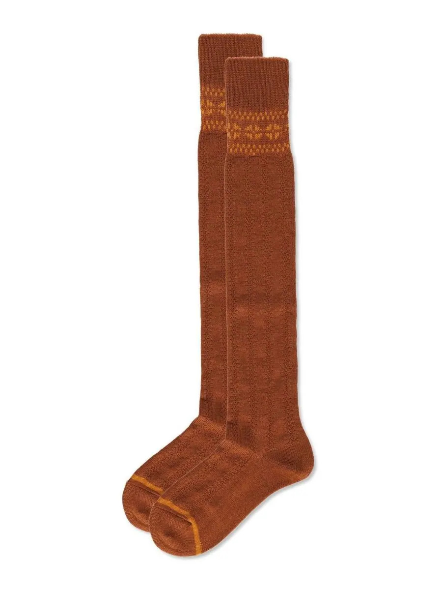 Женские теплые носки до колена из шерстяной смеси с каймой в стиле Fair Isle MeMoi, Mocha bisque — изображение 2 из 3