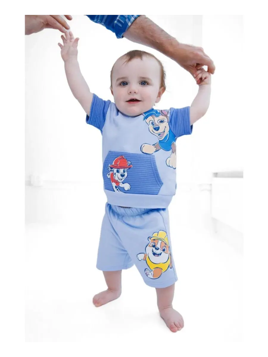 Детский комплект из худи и шорт с принтом Paw Patrol — изображение 3 из 3, светлый синий