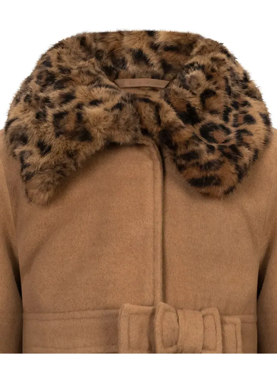 Пальто детское с двойным бантом и меховым воротником S Rothschild & CO, Camel Leopard — изображение 3 из 3