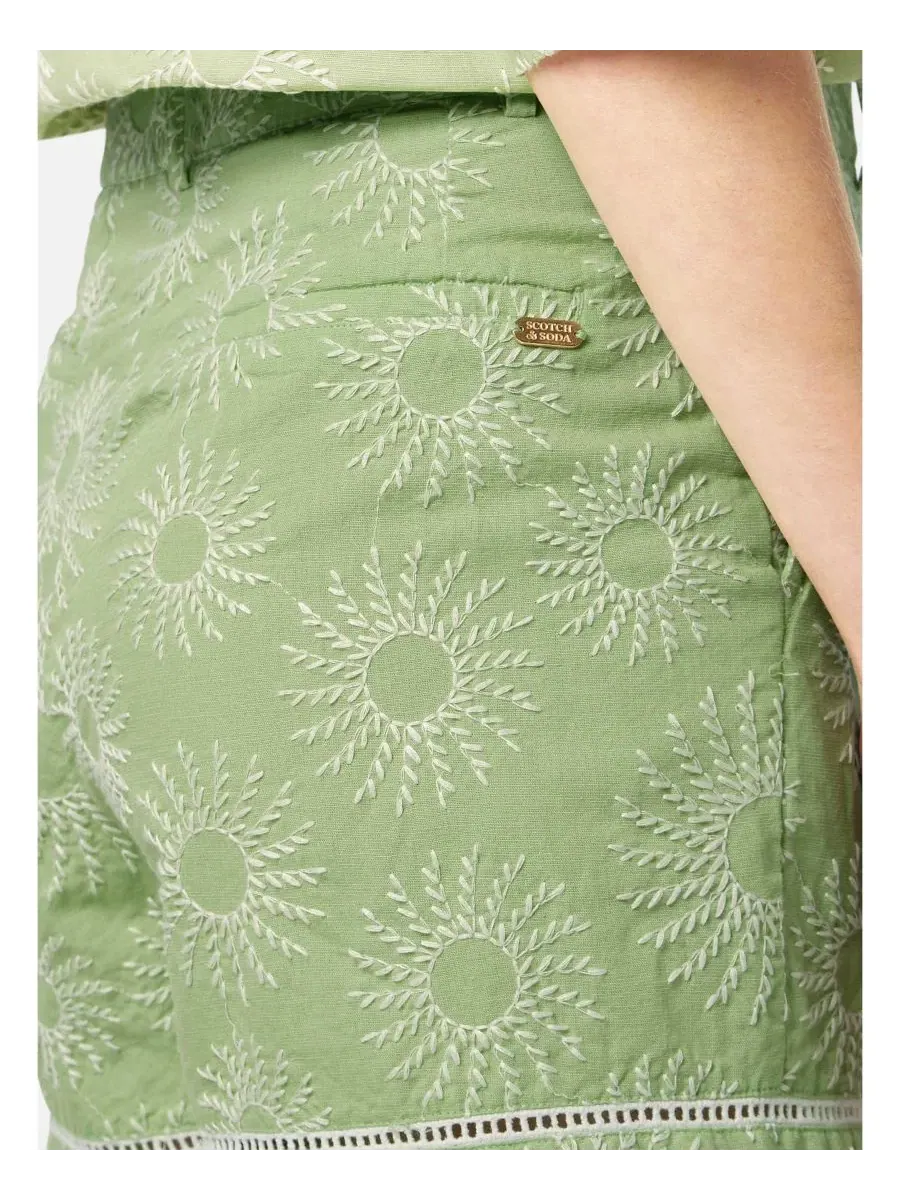 Шорты с высокой посадкой с вышивкой бродери Scotch & Soda — изображение 3 из 6, писташковый