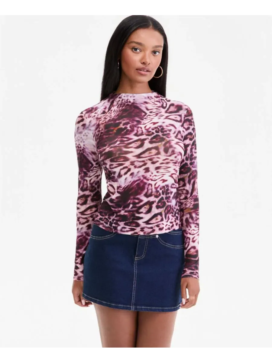 Топ с имитацией шеи и длинным рукавом Bar III, Leopard Swirl — изображение 1 из 4