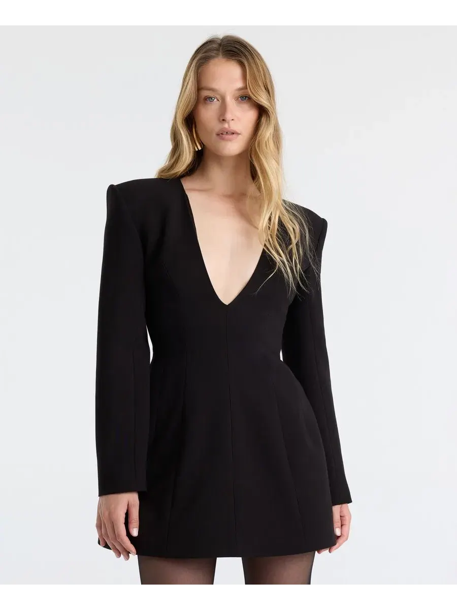 Платье мини Olivia Structured V-Neck Bardot — изображение 3 из 4, черный