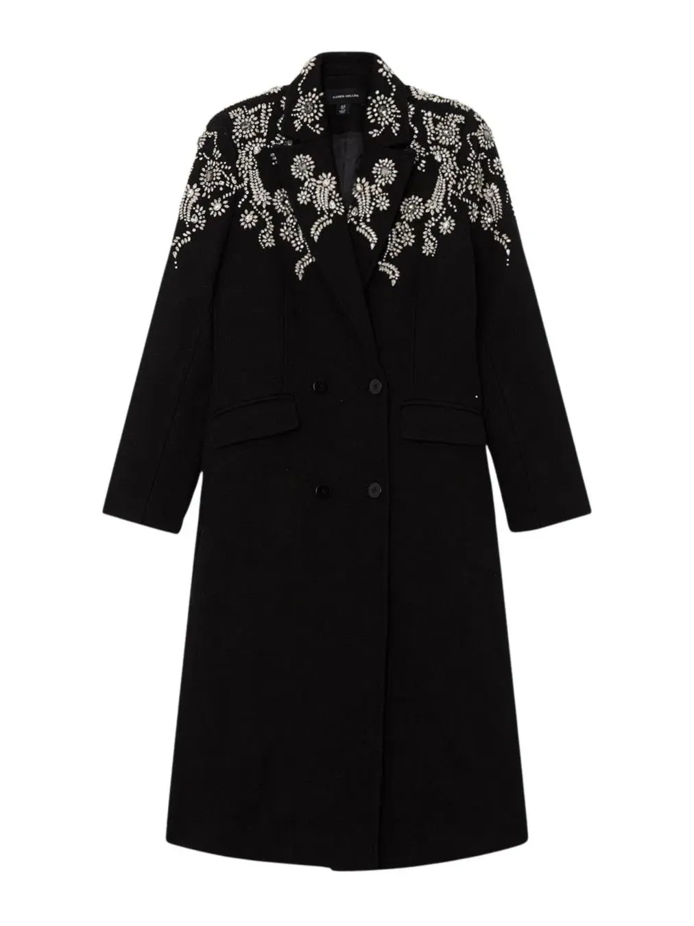 Пальто-миди шерстяное двубортное с вышивкой Karen Millen — изображение 6 из 8, черный