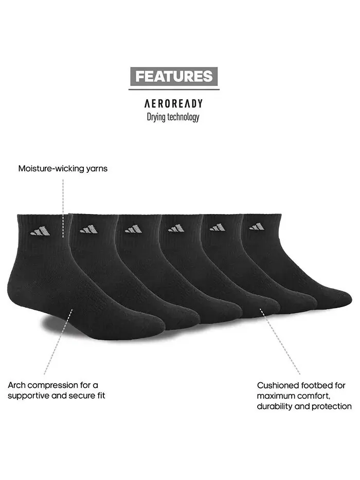 Мужские спортивные носки с мягкой подкладкой, 6 пар adidas — изображение 5 из 5, черный