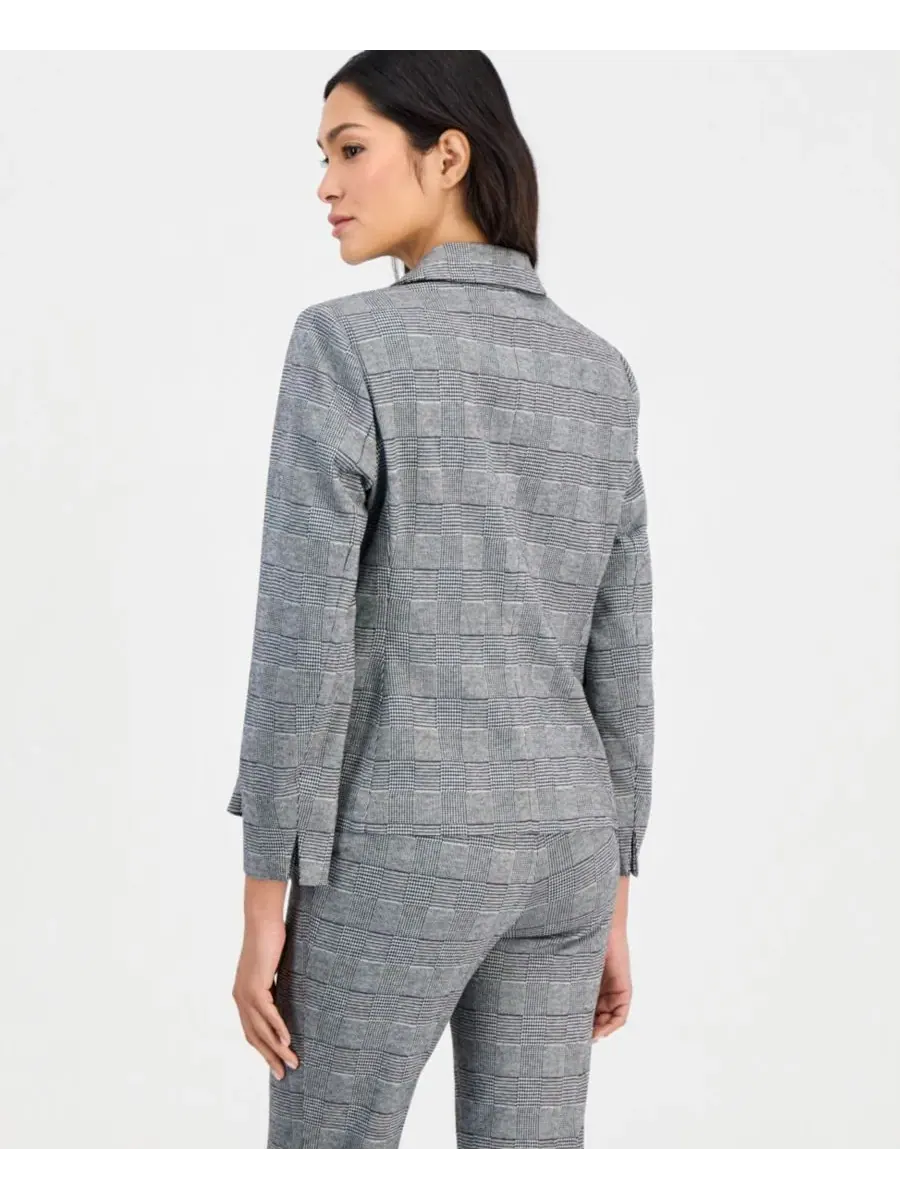 Блейзер с принтом в клетку Petite Plaid One-Button Blazer Anne Klein Essentials — изображение 2 из 5, черный/белый