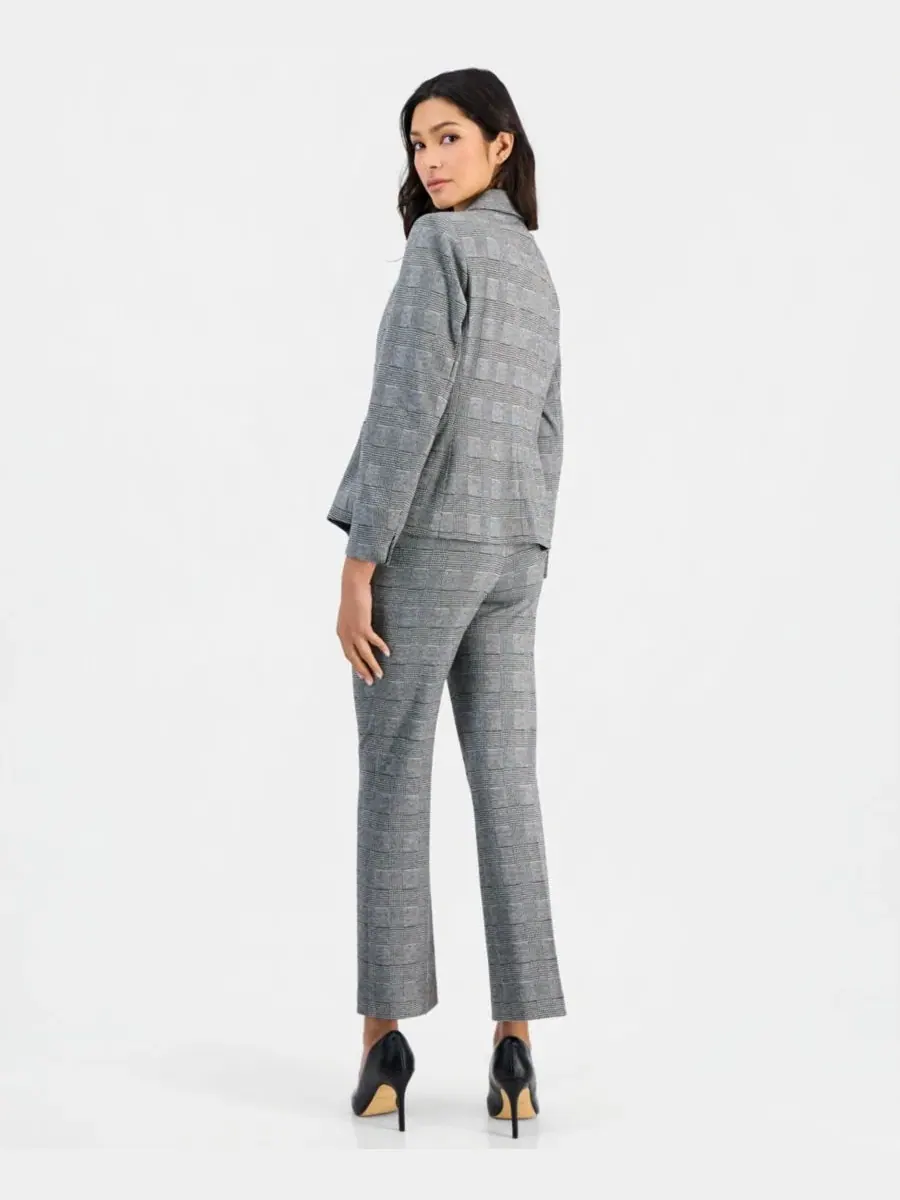 Блейзер с принтом в клетку Petite Plaid One-Button Blazer Anne Klein Essentials — изображение 5 из 5, черный/белый