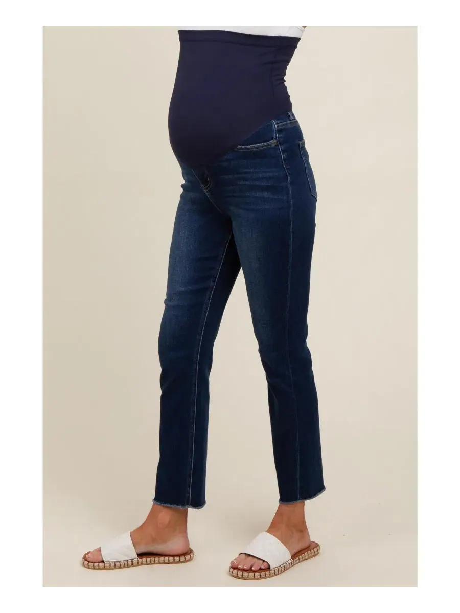 Джинсы для беременных с необработанным краем, модель Cut Hem Slim Straight Pinkblush — изображение 3 из 5, темно-синий