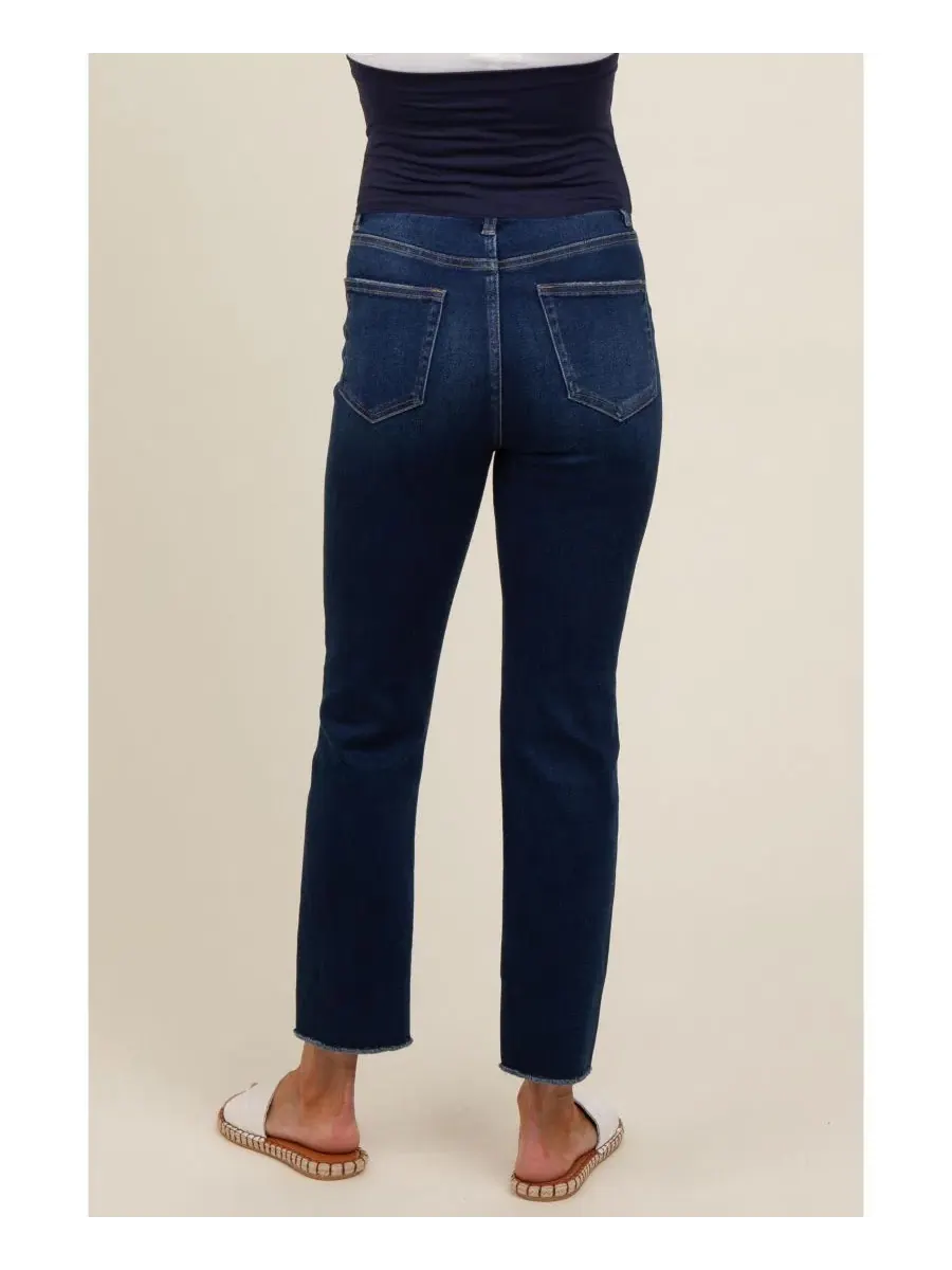 Джинсы для беременных с необработанным краем, модель Cut Hem Slim Straight Pinkblush — изображение 4 из 5, темно-синий