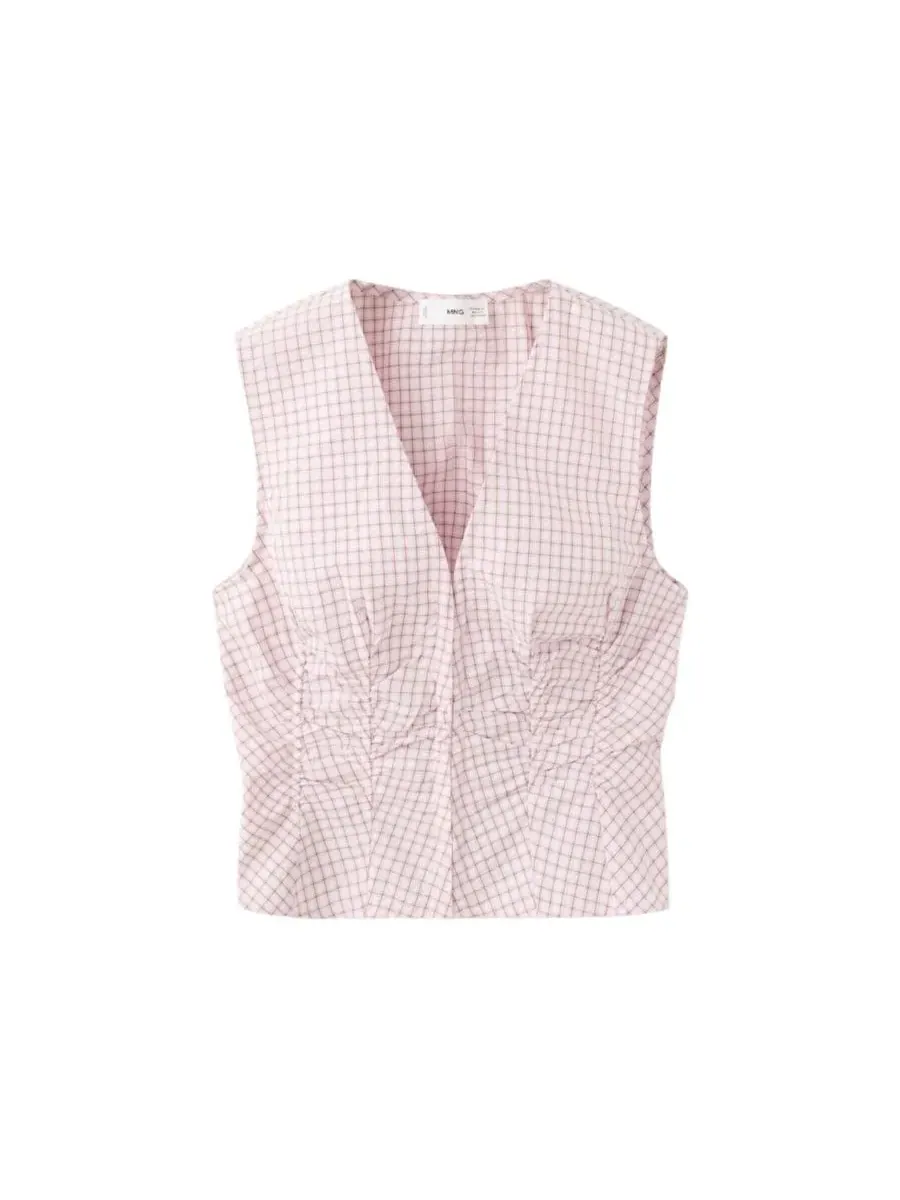 Блузка без рукавов с V-образным вырезом, модель Checkered MANGO