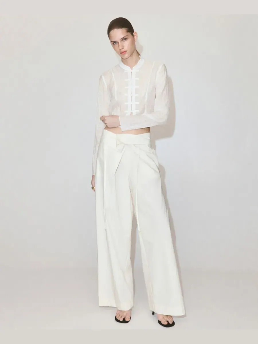 Блуза из шифона с длинным рукавом, модель MANGO — изображение 2 из 7, белый
