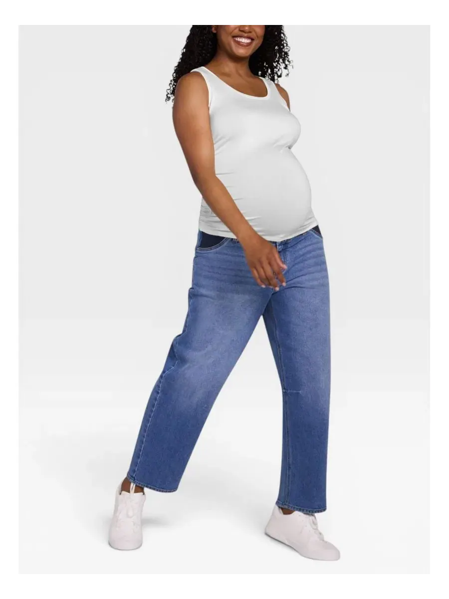 Джинсы с баррель-кроем для беременных, модель Under the Belly Dart Motherhood Maternity, Feliz — изображение 4 из 5