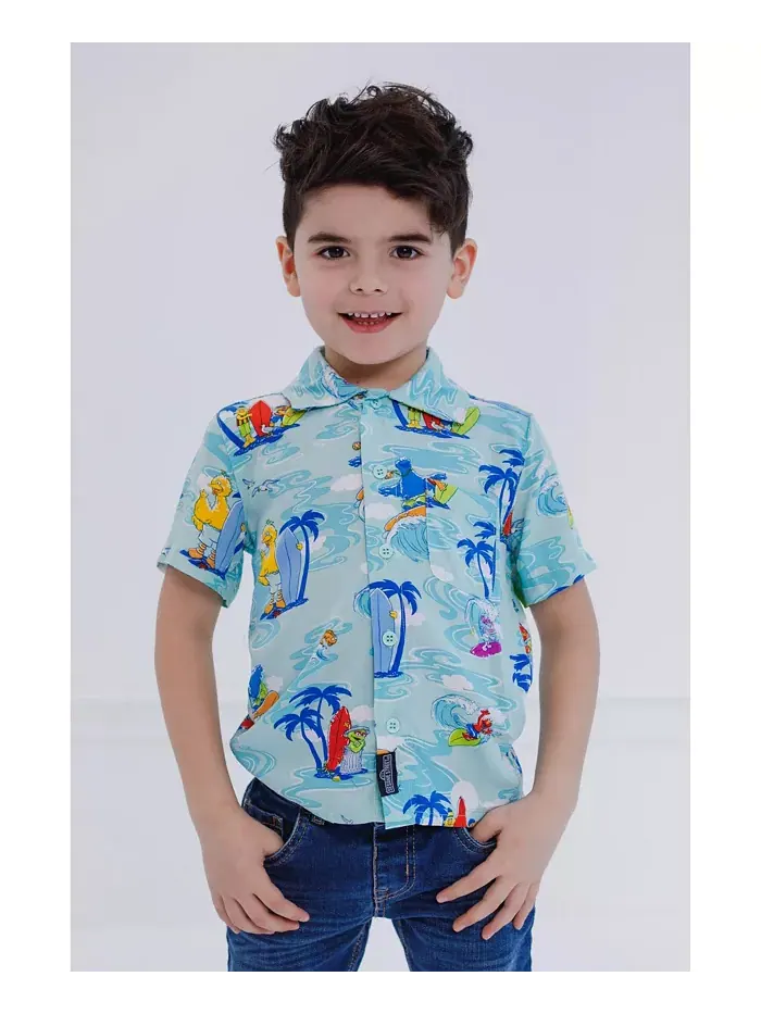 Мужская гавайская рубашка на пуговицах Boys Bird Cookie Monster Elmo Oscar the Grouch Matching
