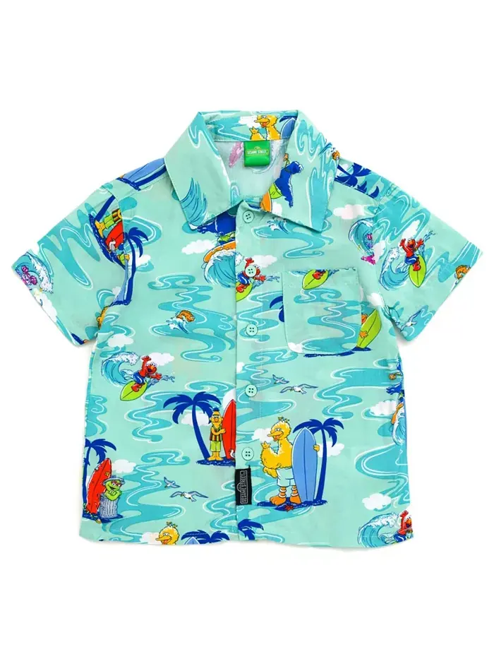 Мужская гавайская рубашка на пуговицах Boys Bird Cookie Monster Elmo Oscar the Grouch Matching — 2