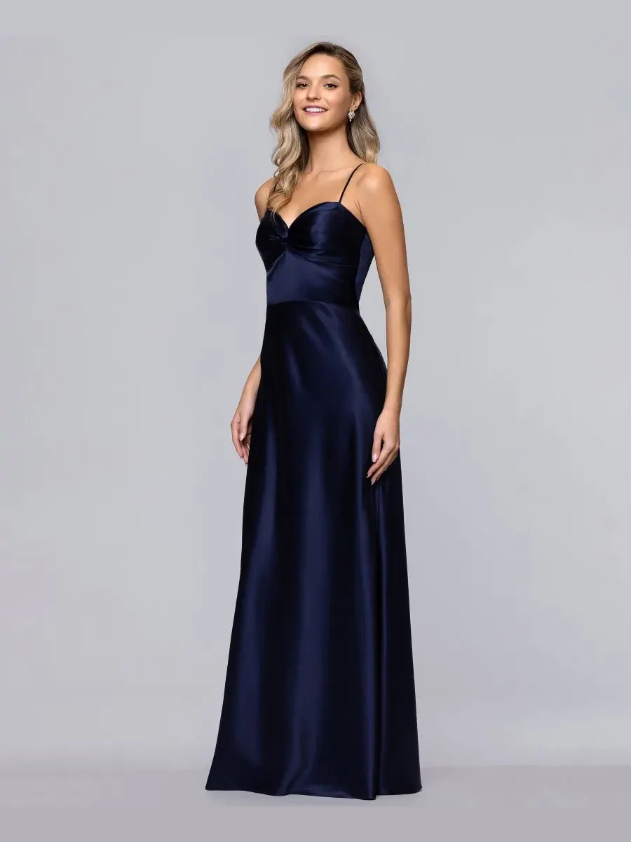 Платье вечернее с принтом Twist Bodice Satin Tie Back Floor Length Gown Blondie Nites — изображение 2 из 5, темно-синий