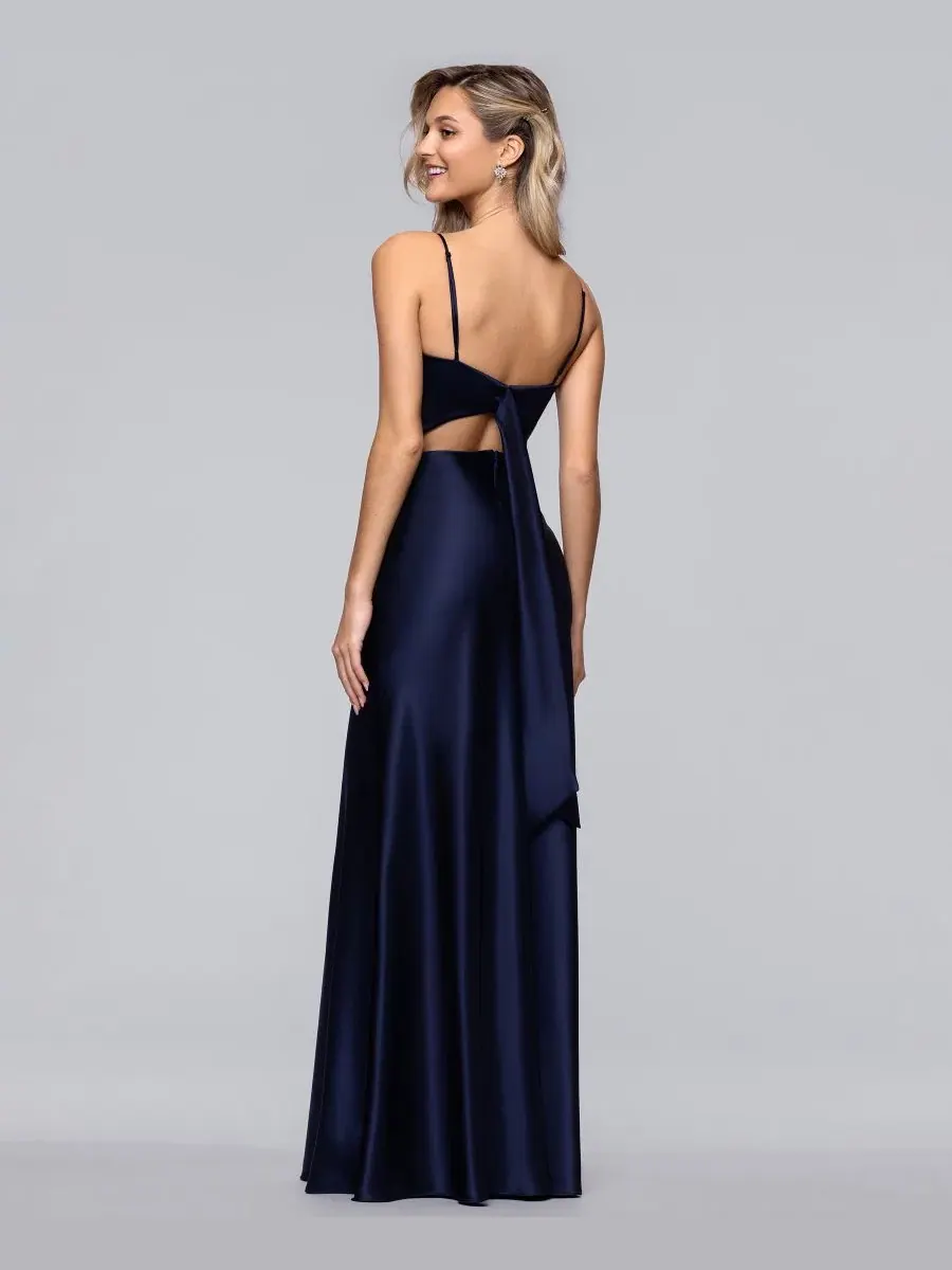 Платье вечернее с принтом Twist Bodice Satin Tie Back Floor Length Gown Blondie Nites — изображение 4 из 5, темно-синий