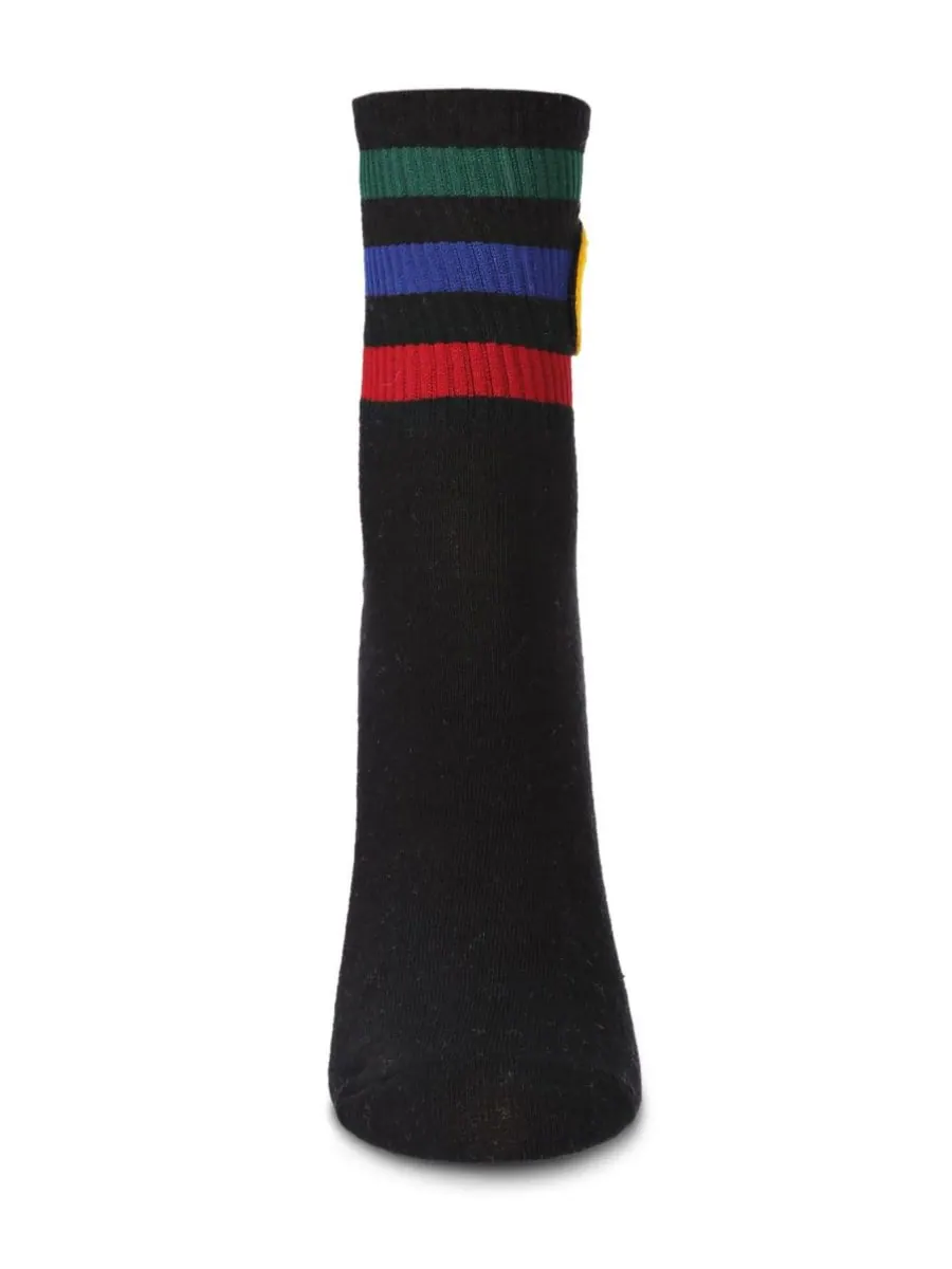 Женские носки Smiley Terry Patch Stripe Crew Socks MeMoi — изображение 2 из 3, черный