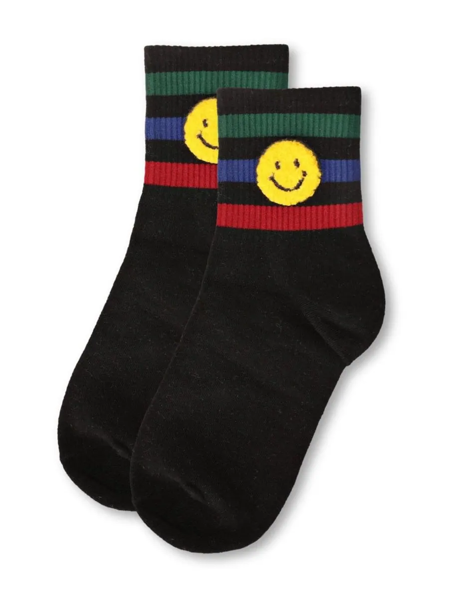 Женские носки Smiley Terry Patch Stripe Crew Socks MeMoi — изображение 3 из 3, черный