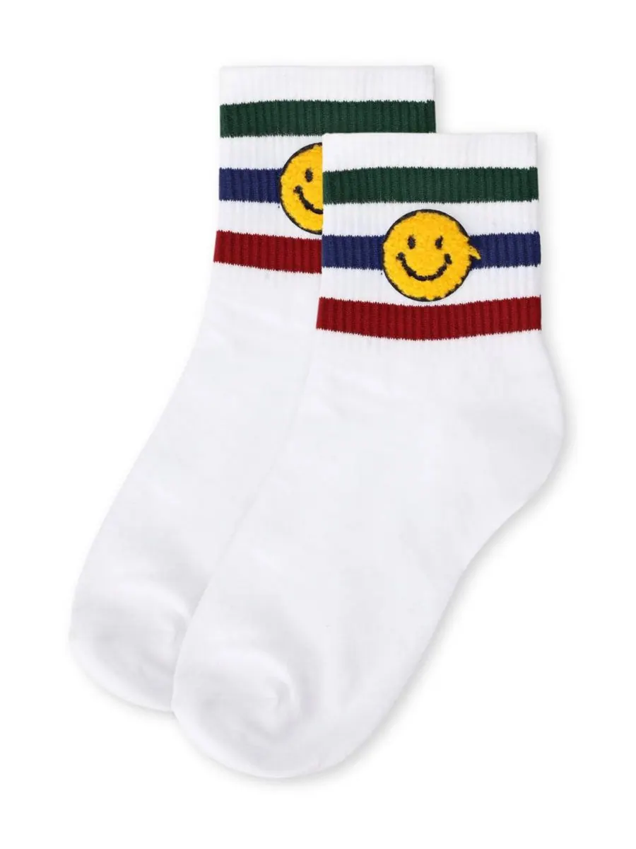 Женские носки Smiley Terry Patch Stripe Crew Socks MeMoi — изображение 3 из 3, белый