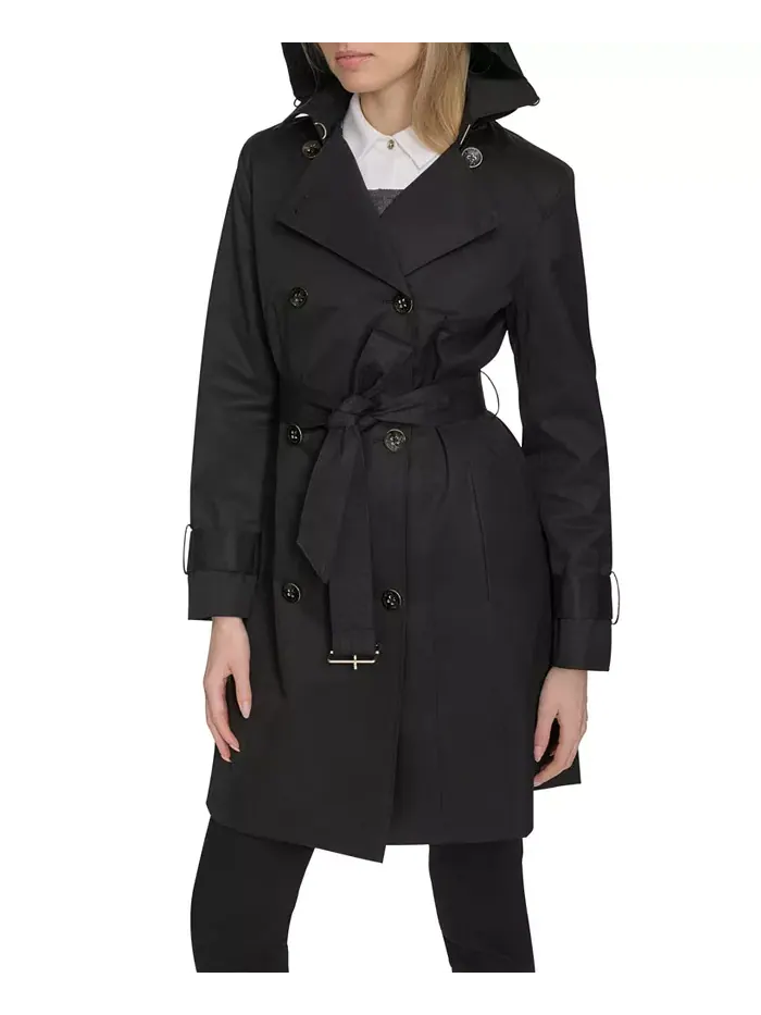 Женский тренчкот 36 1/2 дюйма D/B со съемным капюшоном Cole Haan Signature — изображение 4 из 7, черный