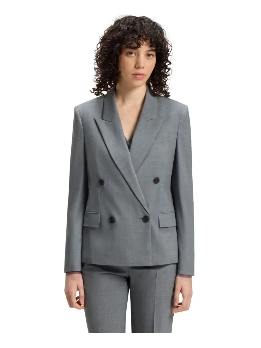 Двубортный блейзер BOSS by Women's из меланжевой натуральной шерсти Hugo Boss