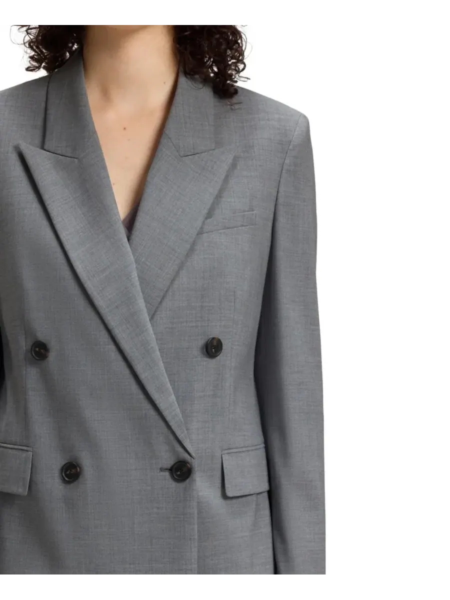 Двубортный блейзер BOSS by Women's из меланжевой натуральной шерсти Hugo Boss — изображение 11 из 11, темный серый