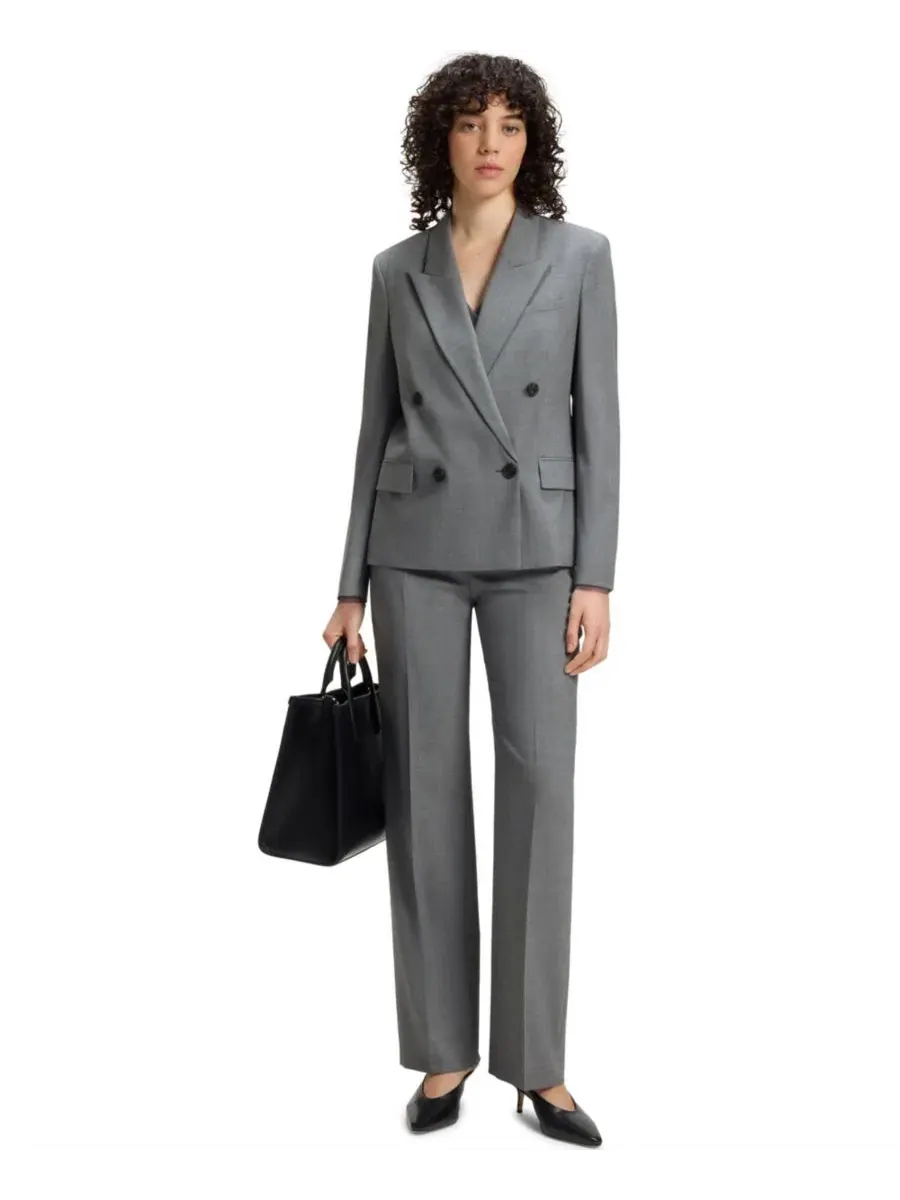 Двубортный блейзер BOSS by Women's из меланжевой натуральной шерсти Hugo Boss — изображение 5 из 11, темный серый