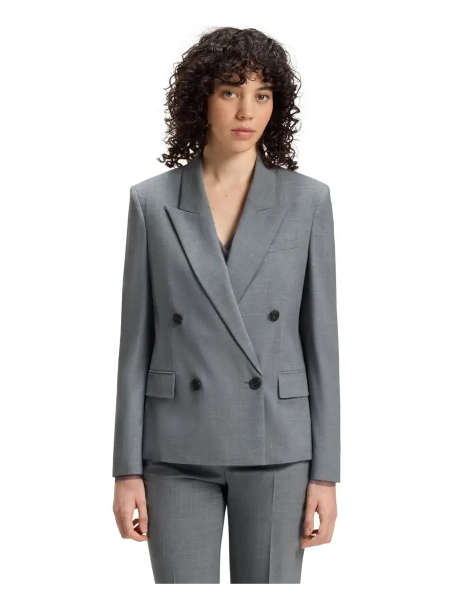 Двубортный блейзер BOSS by Women's из меланжевой натуральной шерсти Hugo Boss — изображение 8 из 11, темный серый
