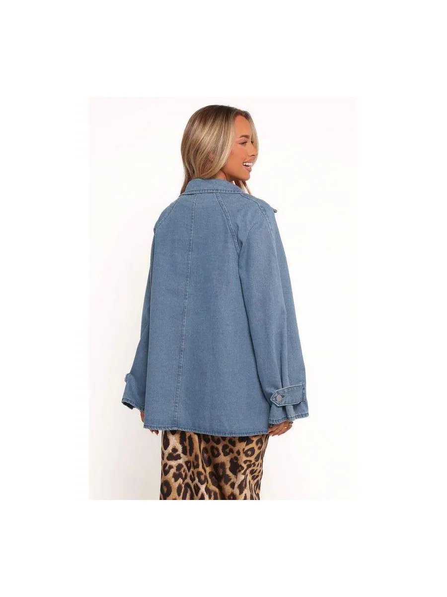 Женская куртка-рубашка Novan Oversized Shacket - джинсовая, размер 10 Petal and Pup — изображение 4 из 4, синий